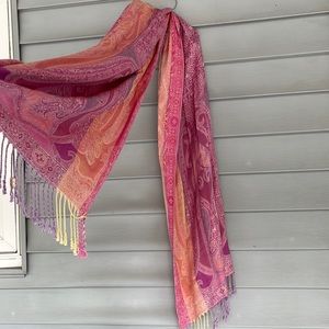 Pink and orange fringe scarf